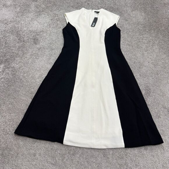 Apt. 9 Colorblock Cap Sleeve Textured A-Line Midi Dress Womens 6 Black White NWT - Picture 3 of 16